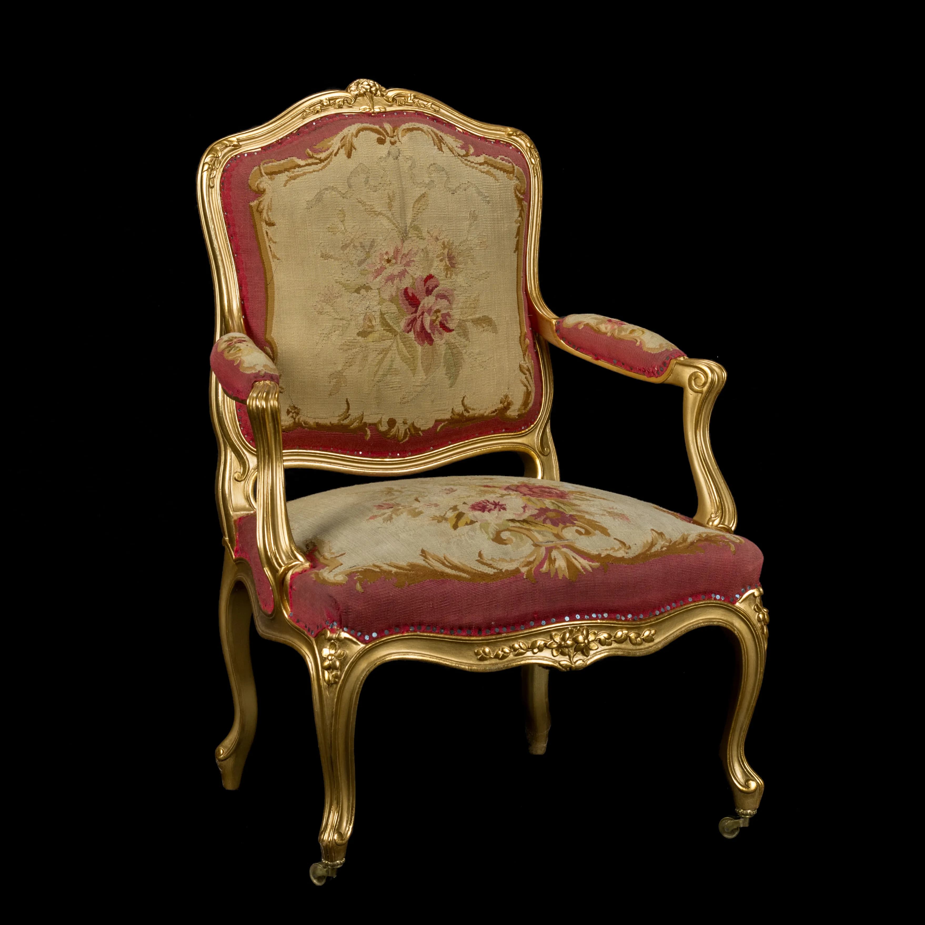Classic Giltwood Armchair with Floral Aubusson Tapestry Upholstery