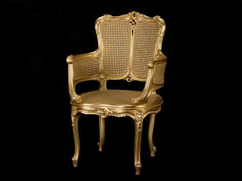 Classic Giltwood Bergère Armchair & Marble Top Table Set