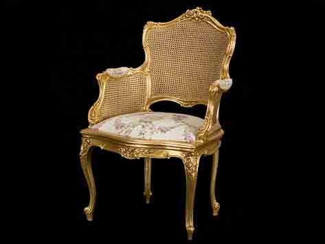 Classic Giltwood Bergère Armchair with Floral Fabric & Marble Top Table