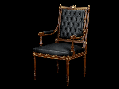 Classic Walnut Armchair with Ormolu Mounts (Black Leather & Striped Upholstery)