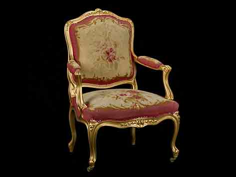 Classic Giltwood Armchair with Floral Aubusson Tapestry Upholstery