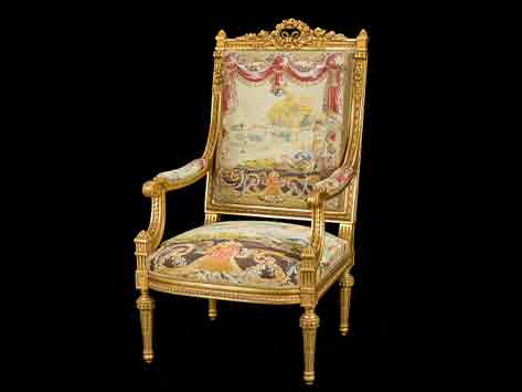 Classic Giltwood Armchair with French Aubusson Scenic Tapestry