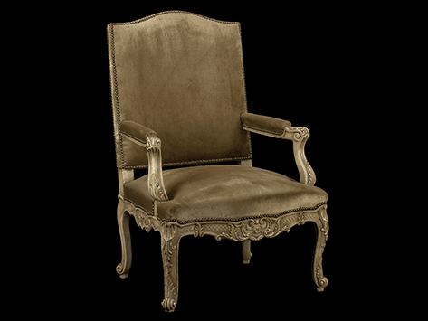 Classic Hand-Carved French Style Velvet Armchair with Nailhead Trim
