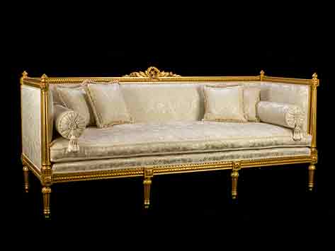 Classic French Empire Giltwood Salon Sofa in Cream Damask