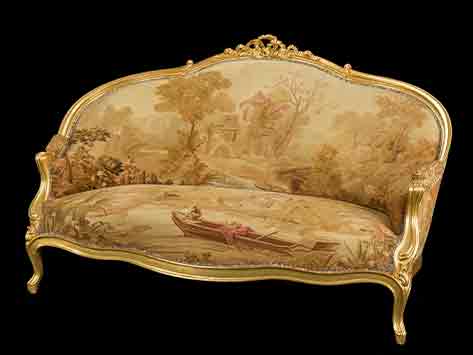 Classic Giltwood Salon Set with Tapestry Landscape