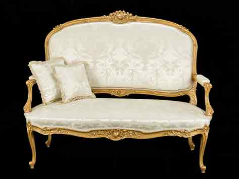 Classic Giltwood Salon Set in Off-White Damask