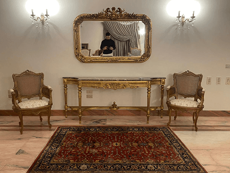 Luxurious Restored Classic Console Set with Ornate Mirror and Two Armchairs