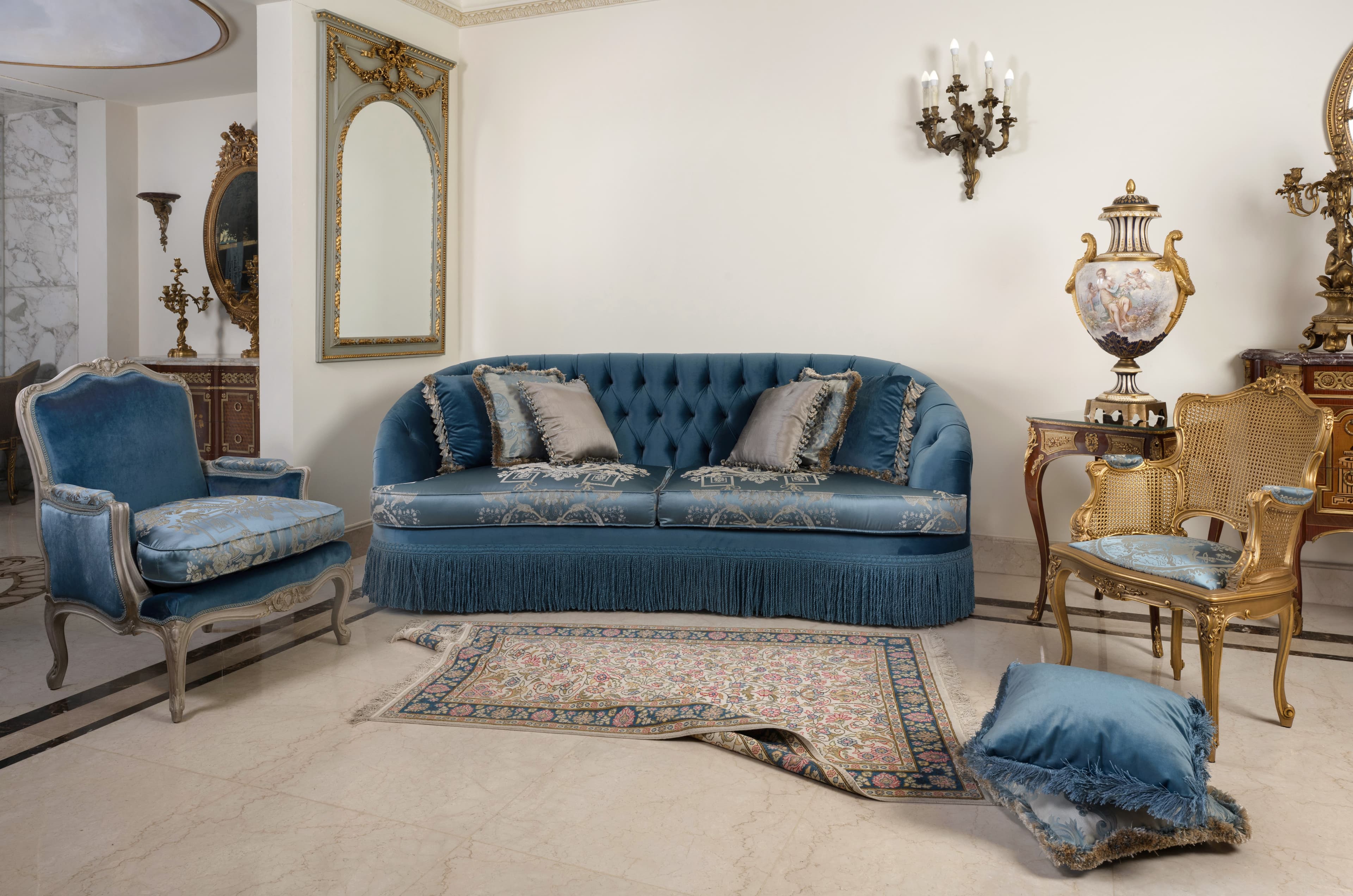 Classic Royal Blue Velvet Sofa Set