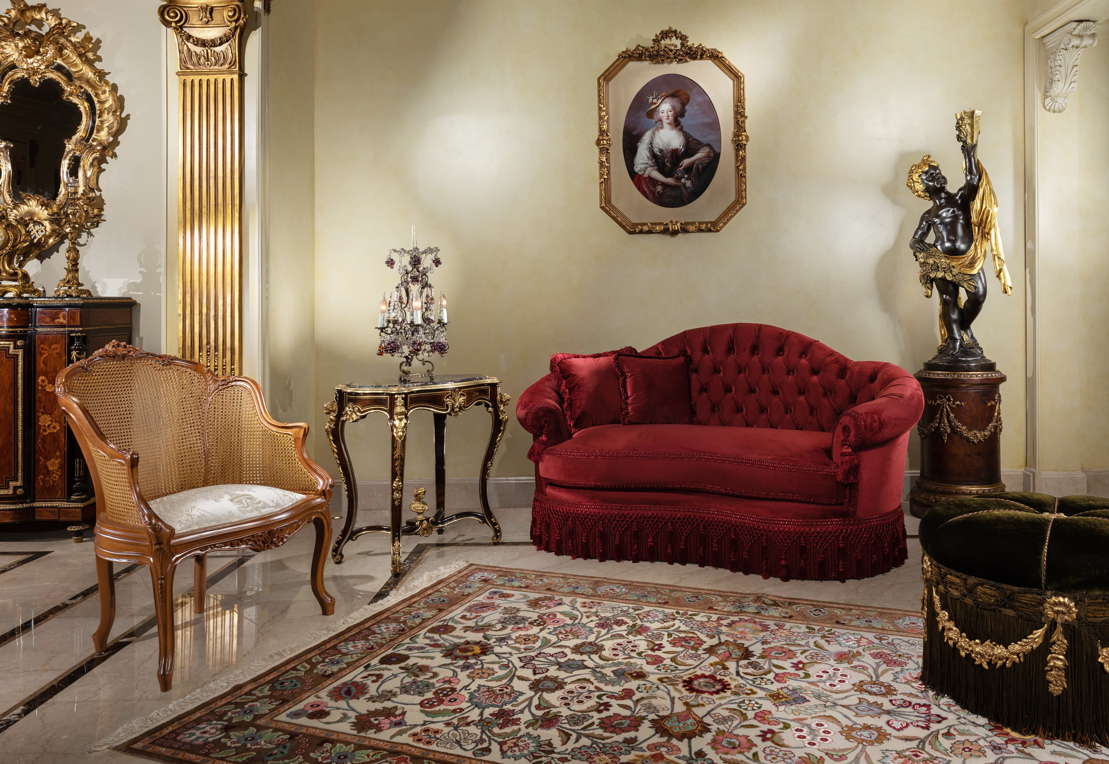 Imperial French Style Red Velvet Living Set