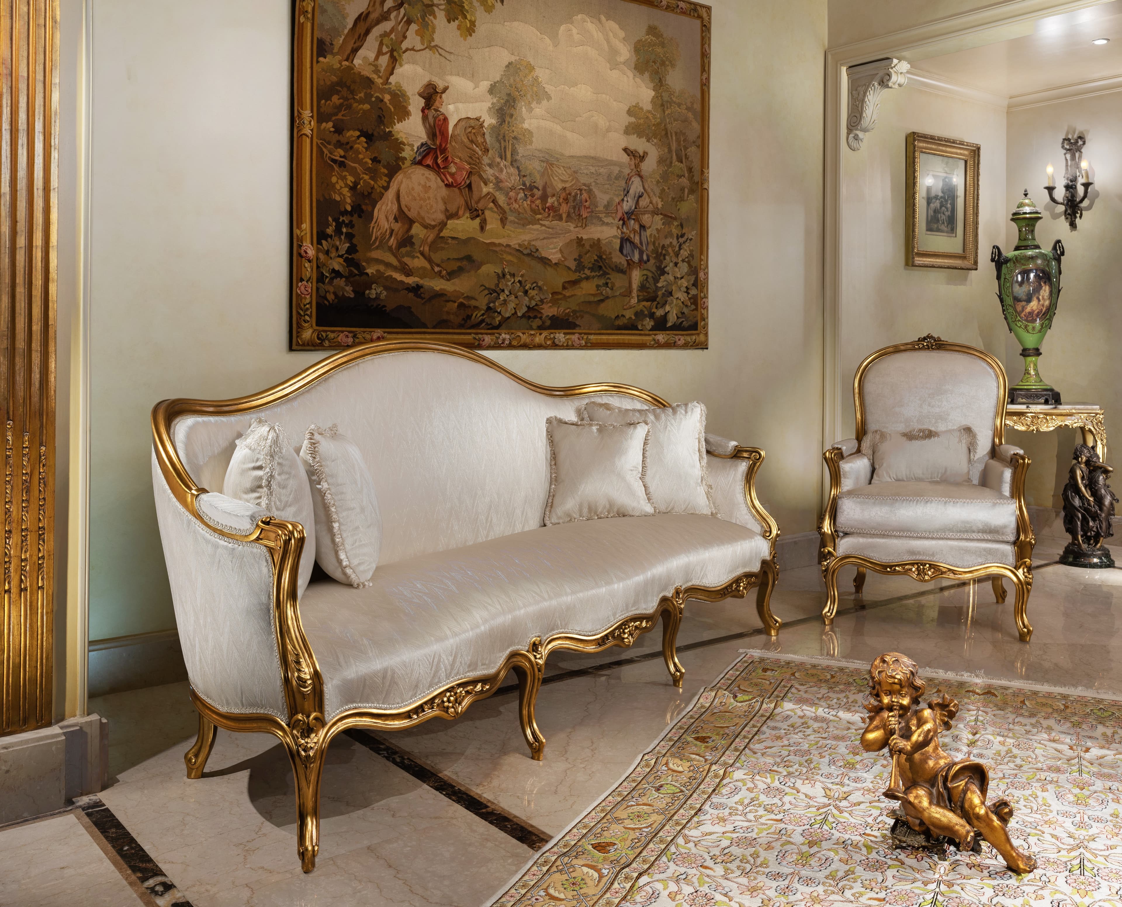 Royal Ivory & Gold Leaf French Salon Set
