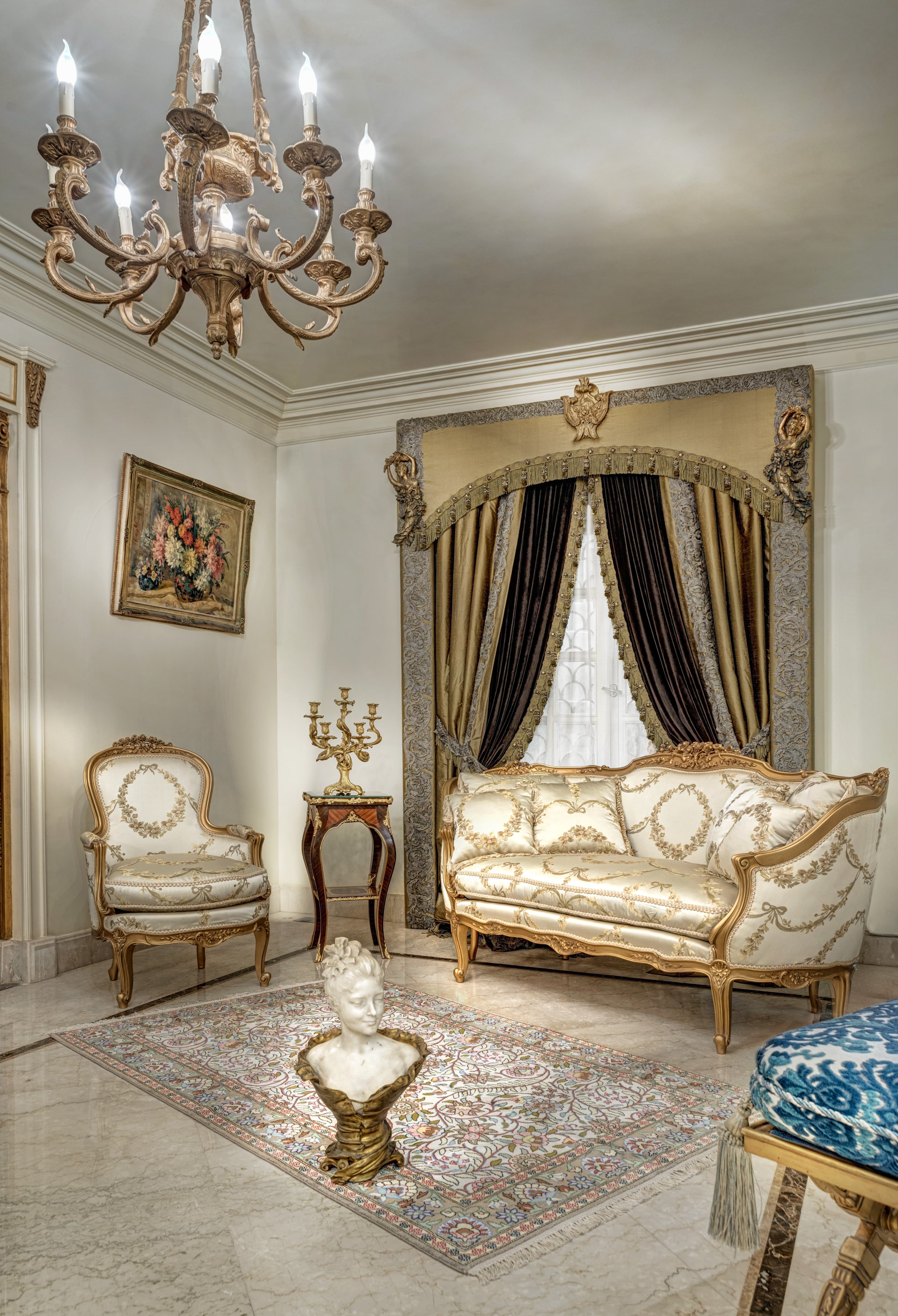 Royal Versailles Ivory & Gold Brocade Salon Set