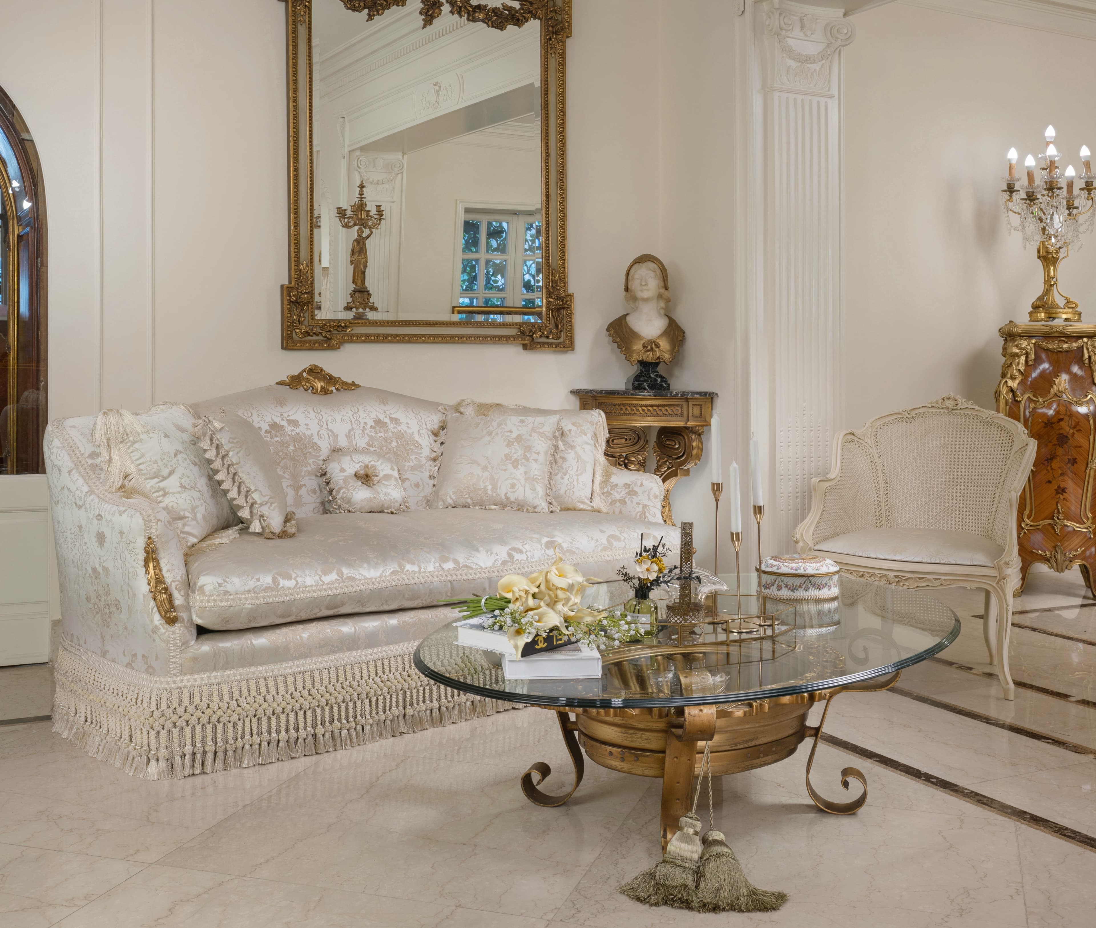 The Versailles Classic Cream Damask Living Set